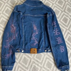 90s y2k vintage OTOSTOP dragon embroidered denim crop jacket
